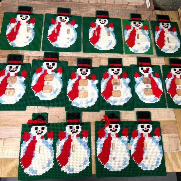 13 Handmade Snowman Needlepoint Christmas Light Switch Cover Plates Holiday Deco - Picture 1 of 5